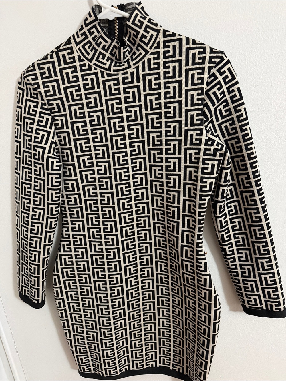 Black and White Geometric Turtleneck Dress